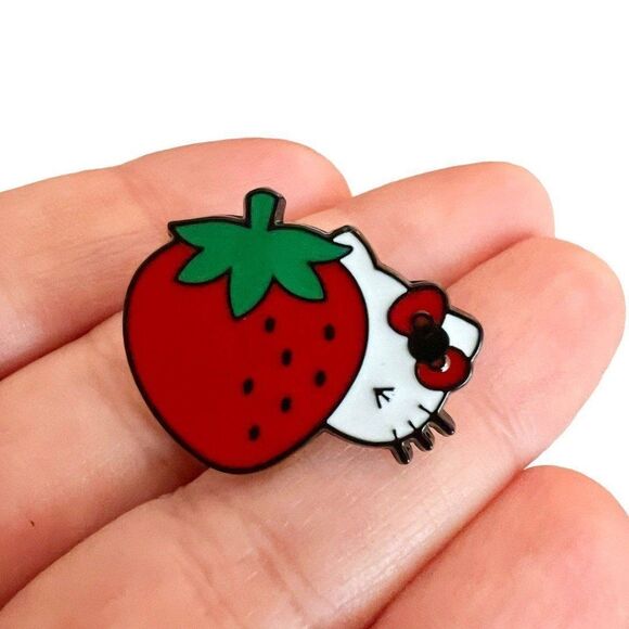 Strawberry Kitty Enamel Pin - Picture 3 of 8